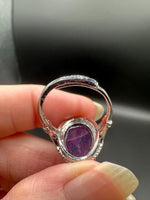 Natural Amethyst Adjustable Stainless Steel Ring – Oval Cabochon Gemstone Ring