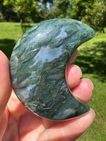 Moss Agate Carved Moon #8