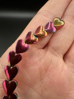 Multi-Color Hematite-Plated Heart Bead Strand – Metallic Pink, Copper & Gold