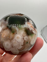Green & Pink Flower Agate Sphere with Druzy