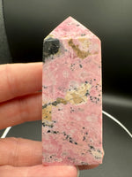 Rhodochrosite Four-Sided Tower #5 – Pink, Cream & Dark Matrix Crystal Point