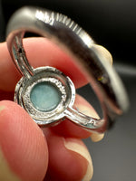Natural Larimar Adjustable Stainless Steel Ring – Round Cabochon Gemstone Ring