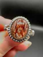 Natural Rutile Quartz Adjustable Stainless Steel Ring – Oval Cabochon – Golden Rutilated Quartz