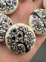 Ivory Glass Tree of Life Disc Bead Strand – Black Floral Design