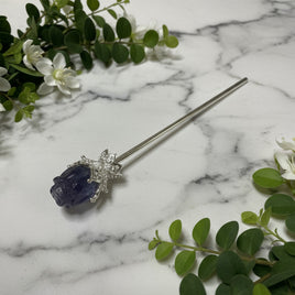 Fluorite Rose Silvertone Metal Hairpin/Scepter #8