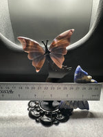 Assorted Natural Crystal Butterfly Wings with Decorative Cat Metal Stand