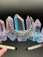 Pastel Rainbow Handmade Natural Crystal Crown Headband – Aura-Coated Crystal Points &  Crescent Moon