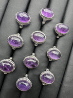 Natural Amethyst Adjustable Stainless Steel Ring – Oval Cabochon Gemstone Ring