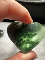 Green Mica in Quartz Heart | Polished Natural Crystal Heart | Green Mica Quartz Pocket Stone