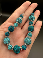Turquoise & Teal Rhinestone Round Bead Strand with Silver Spacer Rings