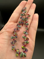 Iridescent Smoky AB Glass Teardrop Bead Strand – Red Faceted Spacer Beads