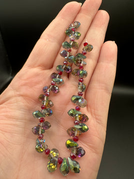 Iridescent Smoky AB Glass Teardrop Bead Strand – Red Faceted Spacer Beads