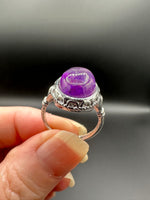 Natural Amethyst Adjustable Stainless Steel Ring – Oval Cabochon Gemstone Ring