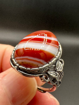 Vintage Style Carnelian Stainless Steel Adjustable Ring #10