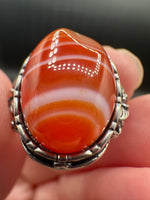 Vintage Style Carnelian Stainless Steel Adjustable Ring #6
