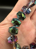 Iridescent Faceted Glass Bead Strand – Purple & Green Geometric Glass Beads for Jewelry Making