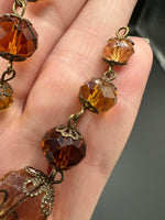Amber & Champagne Faceted Glass Bead Strand with Antique Brass-Tone Metal