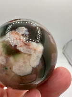 Green & Pink Flower Agate Sphere with Druzy