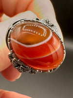Vintage Style Carnelian Stainless Steel Adjustable Ring #9