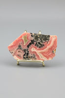 Natural Rhodochrosite Slab #14 – Pink Banded Mineral Specimen with Black Matrix & Natural Vugs