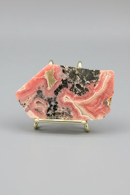 Natural Rhodochrosite Slab #14 – Pink Banded Mineral Specimen with Black Matrix & Natural Vugs
