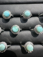 Natural Larimar Adjustable Stainless Steel Ring – Round Cabochon Gemstone Ring