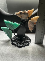 Assorted Natural Crystal Butterfly Wings with Decorative Dog Metal Stand