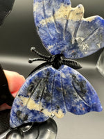 Assorted Natural Crystal Butterfly Wings with Decorative Cat Metal Stand