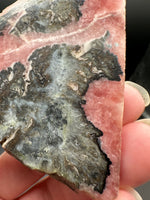 Natural Rhodochrosite Slab #15 – Rosy Pink Mineral Specimen with Dramatic Dark Matrix
