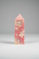 Rhodochrosite Four-Sided Tower #1 – Rose Pink and Cream Polished Crystal Point