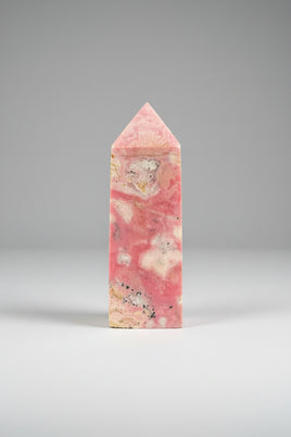Rhodochrosite Four-Sided Tower #1 – Rose Pink and Cream Polished Crystal Point