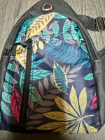 Nylon Leaf Print Backpack Crossbody Bag
