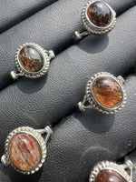 Natural Rutile Quartz Adjustable Stainless Steel Ring – Oval Cabochon – Golden Rutilated Quartz