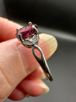 Natural Purple Garnet Adjustable Stainless Steel Ring – Faceted Gemstone Ring