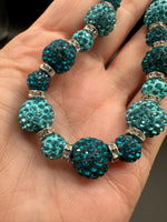 Turquoise & Teal Rhinestone Round Bead Strand with Silver Spacer Rings