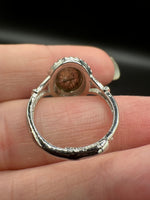Natural Rutile Quartz Adjustable Stainless Steel Ring – Oval Cabochon – Golden Rutilated Quartz