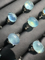 Natural Aquamarine Adjustable Stainless Steel Ring – Genuine Aquamarine Cabochon Ring