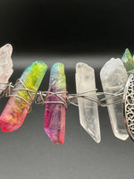 Clear Quartz & Rainbow Aura Crystal Crown Headband – Crescent Moon
