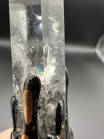 Natural Clear Quartz & Fluorite Decorative Crystal Broom with Rainbow