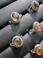 Natural Rutile Quartz Adjustable Stainless Steel Ring – Oval Cabochon – Golden Rutilated Quartz