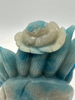 Unique Trolleite Nine-Tailed Fox Carving with Flower