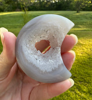 Druzy Agate Geode Carved Moon