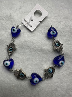 Blue Evil Eye Heart & Hamsa Bead Strand – Glass & Metal Jewelry Making Supplies