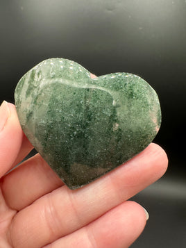 Green Mica in Quartz Heart | Polished Natural Crystal Heart | Green Mica Quartz Pocket Stone BIN #2