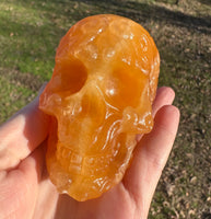 Orange Calcite Skull Carving #4