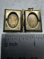 Antique Brass Book Locket Pendant with Iridescent Faux Druzy Accent – Opening Photo Locket Pendant