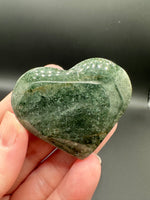 Green Mica in Quartz Heart | Polished Natural Crystal Heart | Green Mica Quartz Pocket Stone