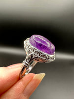 Natural Amethyst Adjustable Stainless Steel Ring – Oval Cabochon Gemstone Ring