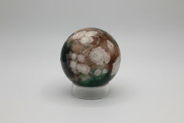 Green & Pink Flower Agate Sphere with Druzy