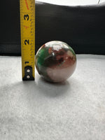 Green & Pink Flower Agate Sphere with Druzy